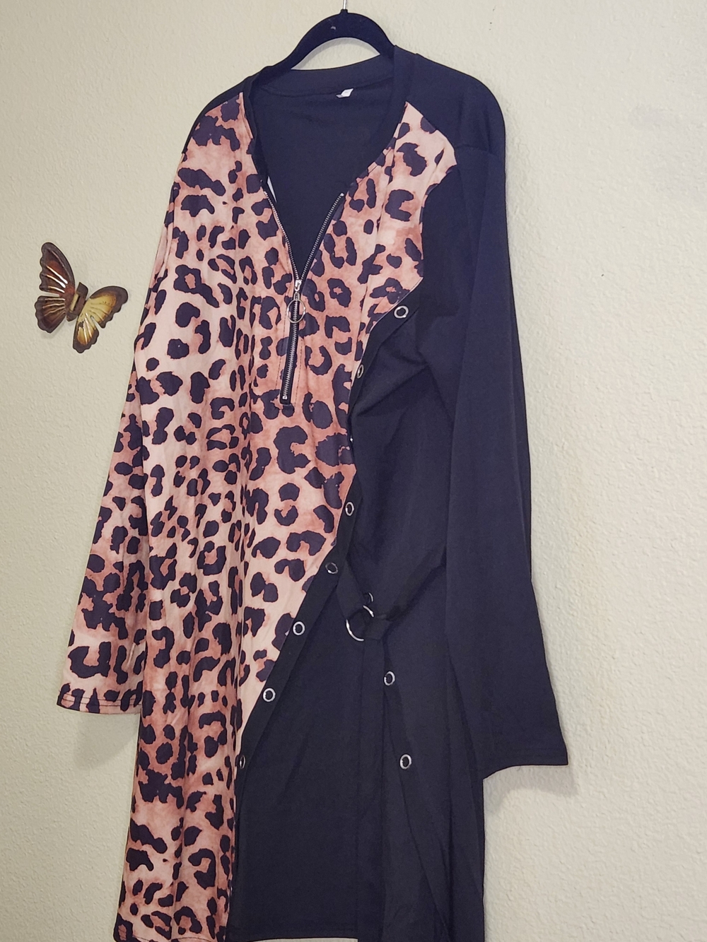 Leopard Print Colorblock Zip-Up Tunic Top / Dress